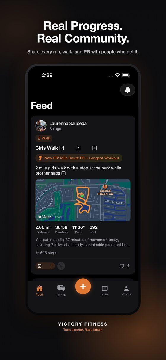 Victory Fitness feed screen
