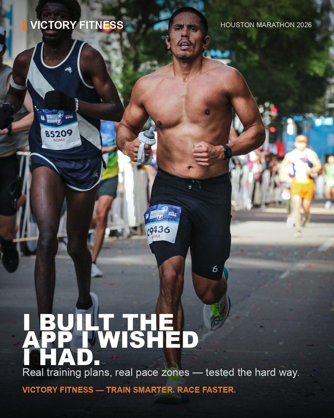 Victor Sauceda running the 2026 Chevron Houston Marathon